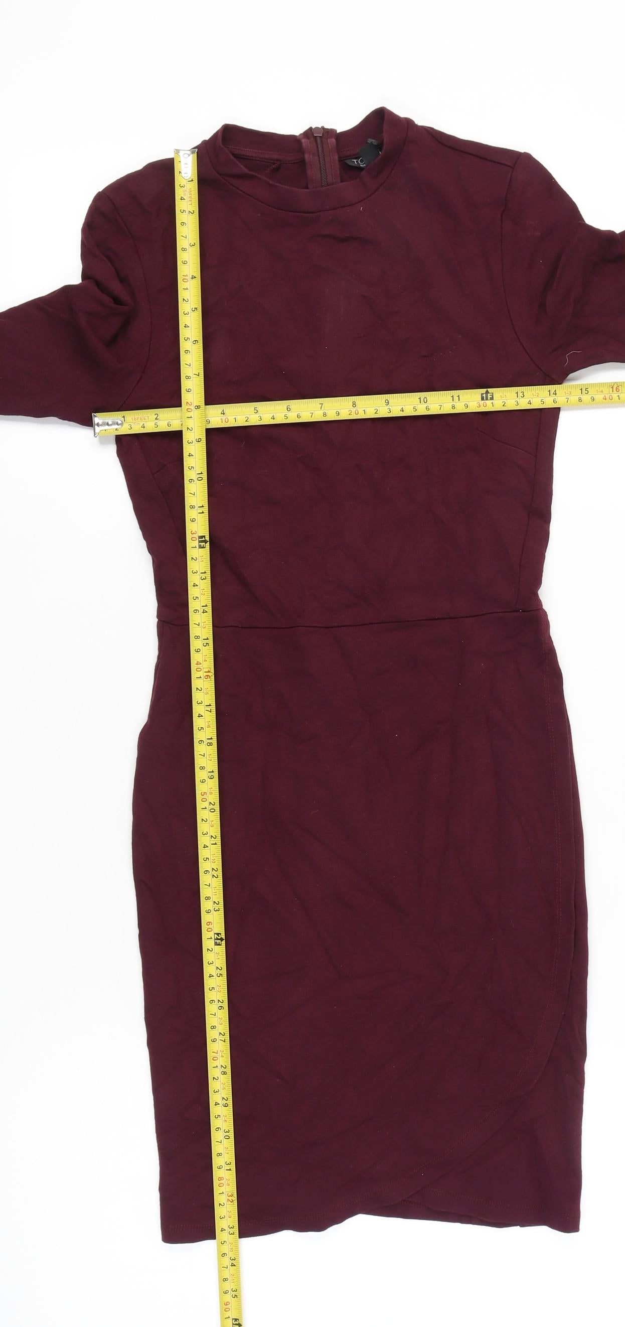 Topshop Women’s Purple Bodycon Dress UK 10 Knee Length 3/4 Sleeve