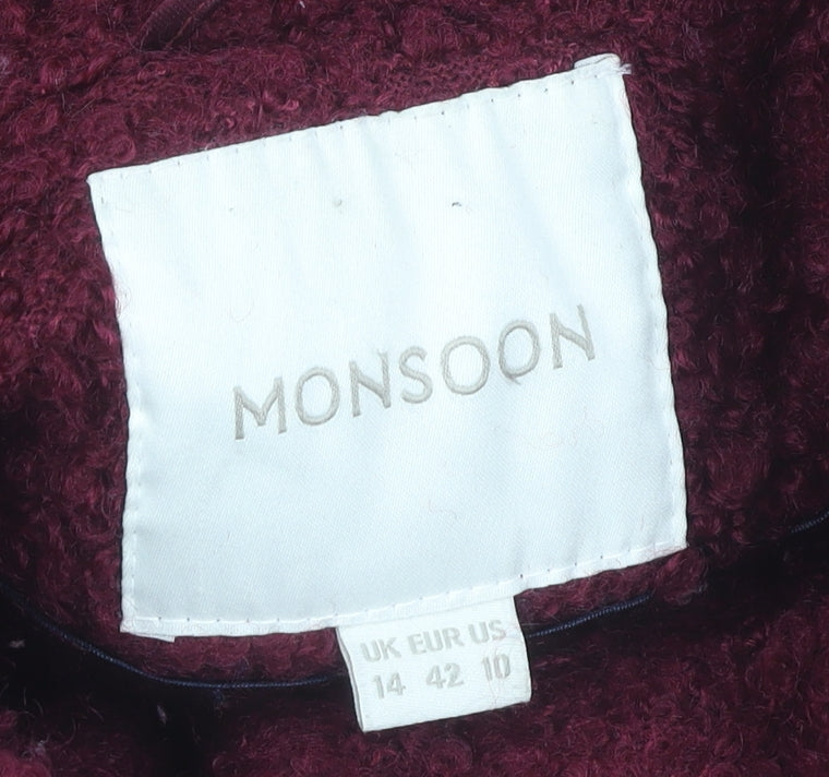 Monsoon Women’s Red Wool Blend Mid-Length Overcoat Size 14