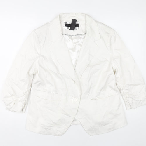 New Look Women White Blazer UK 18 Cotton Blend Single-Breasted