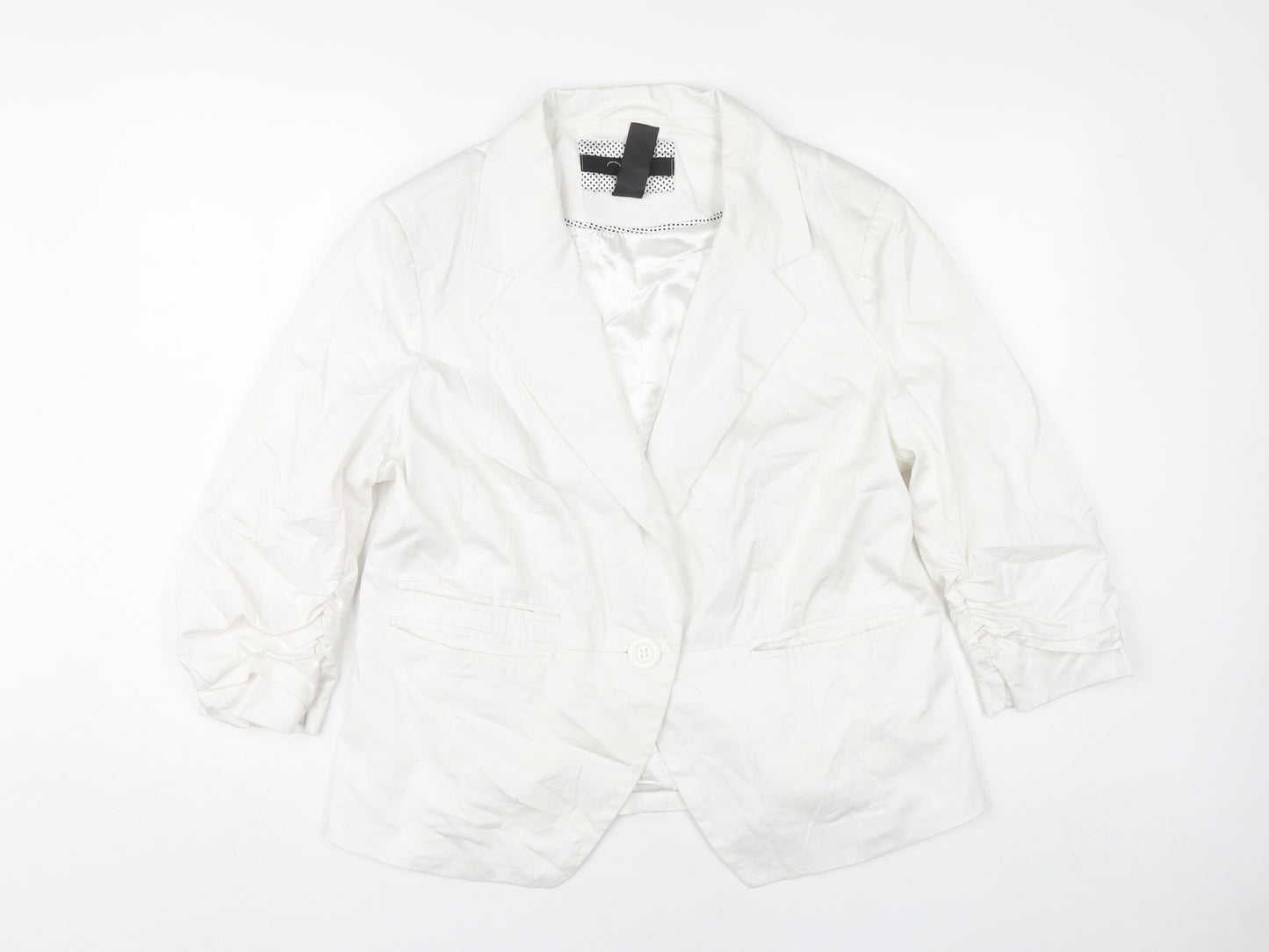 New Look Women White Blazer UK 18 Cotton Blend Single-Breasted