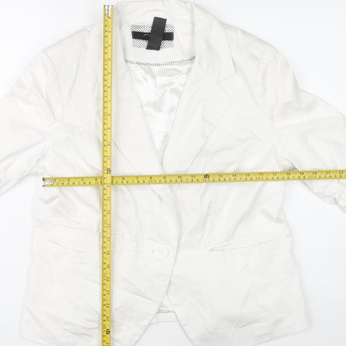 New Look Women White Blazer UK 18 Cotton Blend Single-Breasted