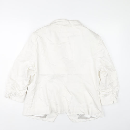 New Look Women White Blazer UK 18 Cotton Blend Single-Breasted