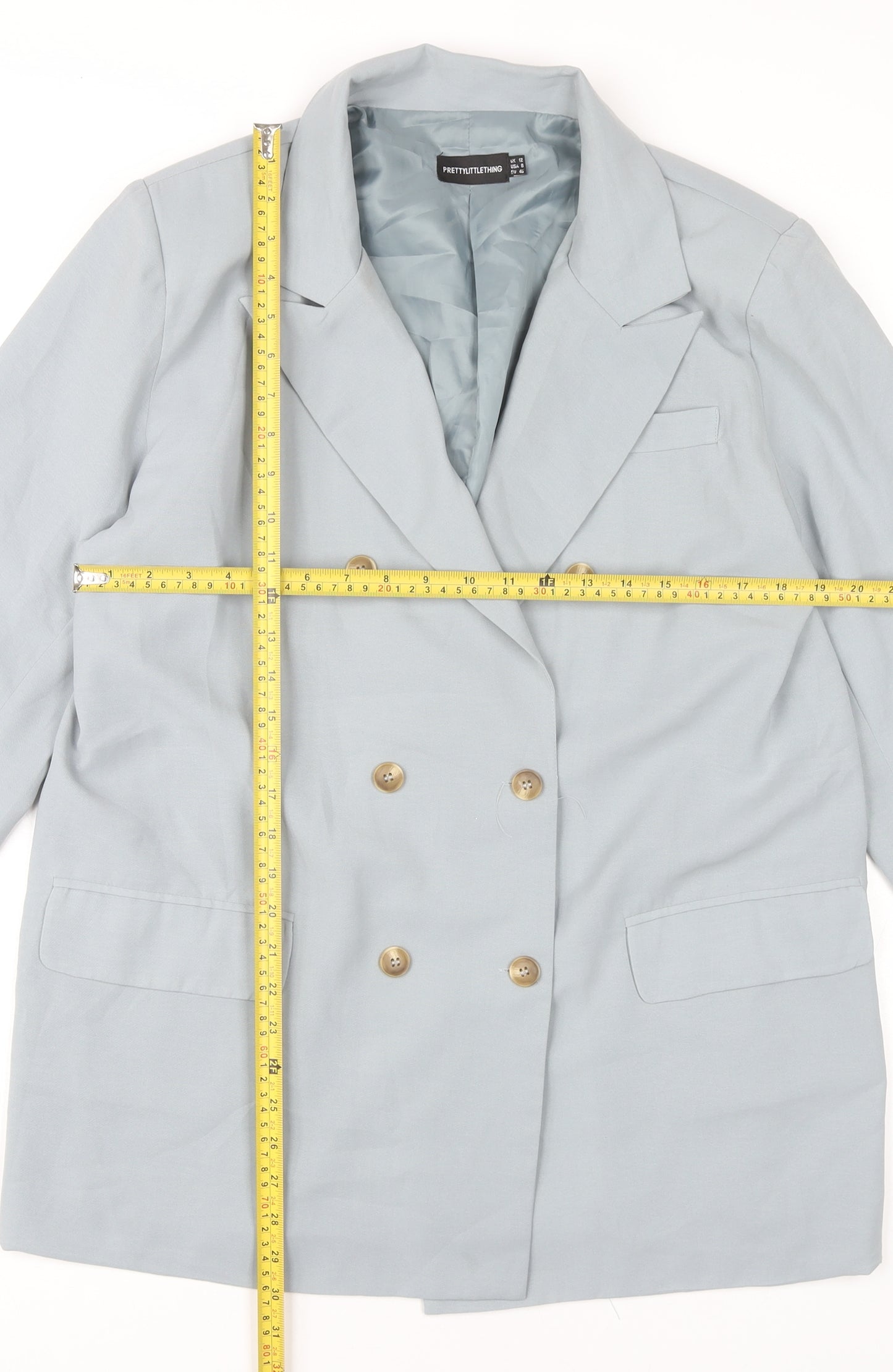 PrettyLittleThing Women’s Blue UK 12 Double Breasted Blazer