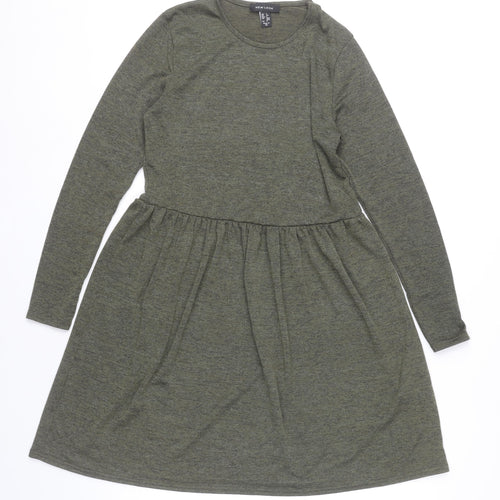 New Look Women’s Green Skater Dress UK 6 Long Sleeve Round Neck