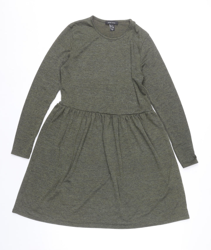 New Look Women’s Green Skater Dress UK 6 Long Sleeve Round Neck