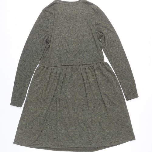 New Look Women’s Green Skater Dress UK 6 Long Sleeve Round Neck