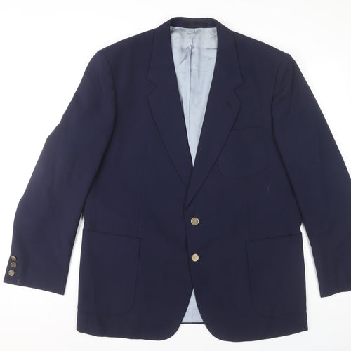 Varteks Men’s Blue Wool Blend Blazer Jacket Size 44 Classic Two-Button