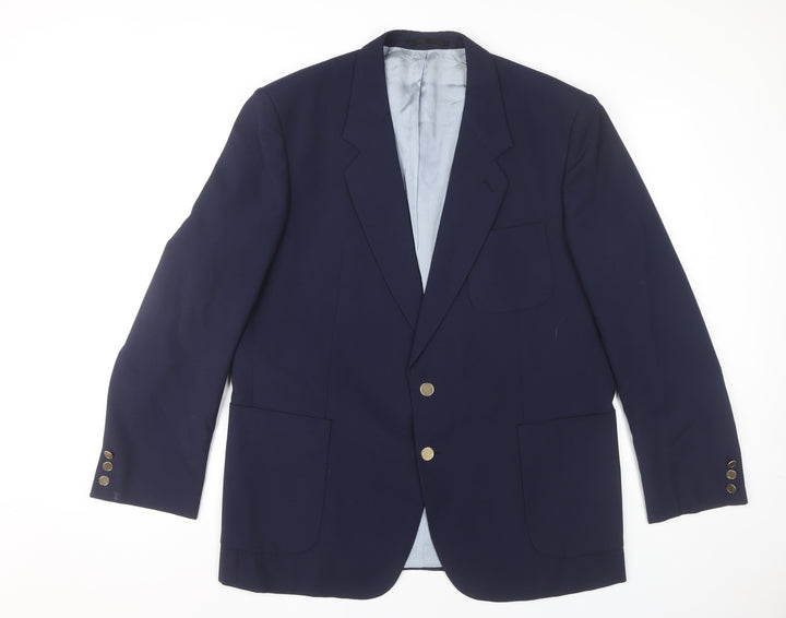 Varteks Men’s Blue Wool Blend Blazer Jacket Size 44 Classic Two-Button