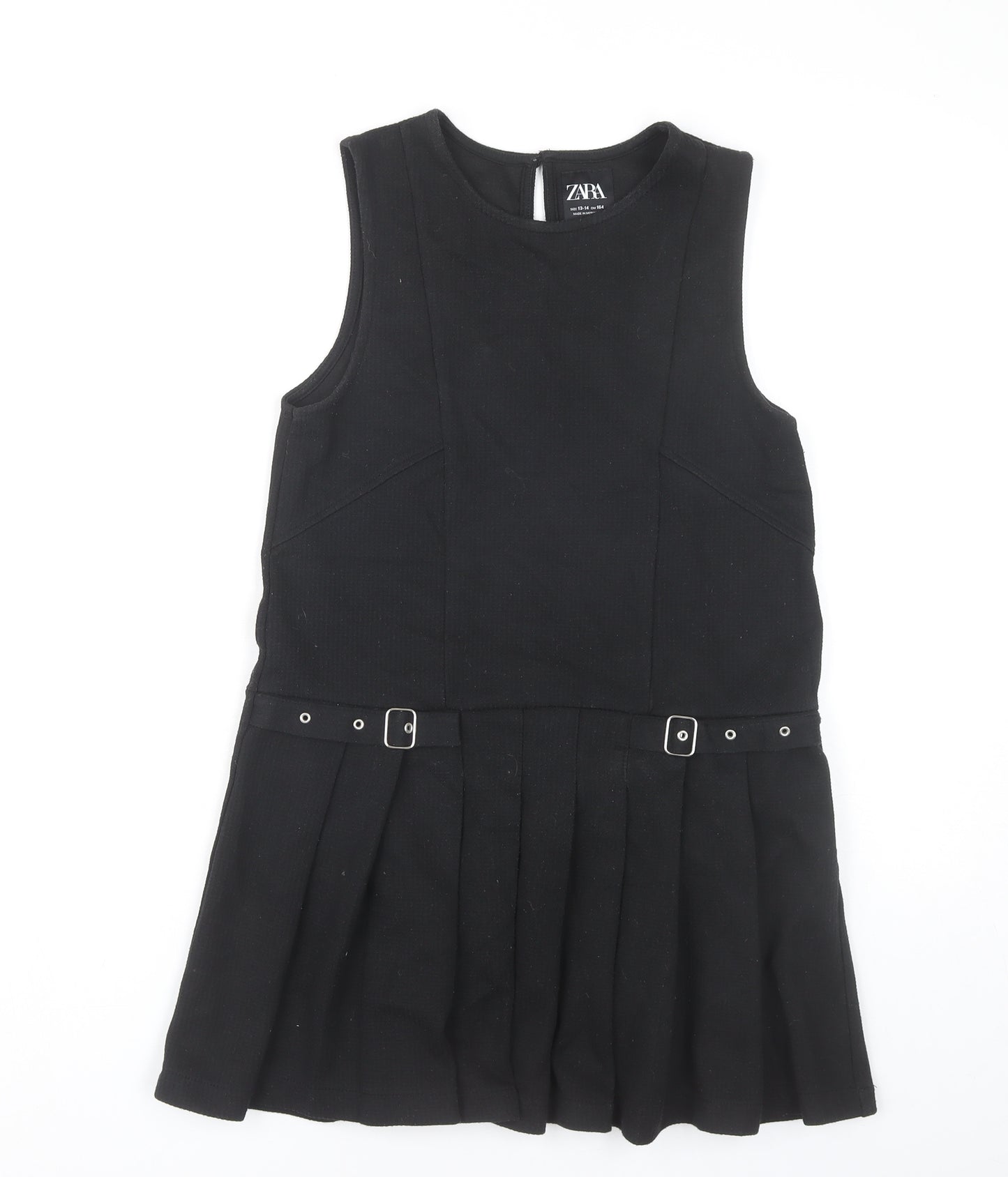 Zara Girls Black Pinafore Dress 13-14 Years Pleated Buckle School Style
