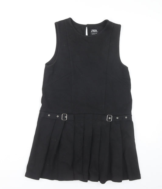 Zara Girls Black Pinafore Dress 13-14 Years Pleated Buckle School Style