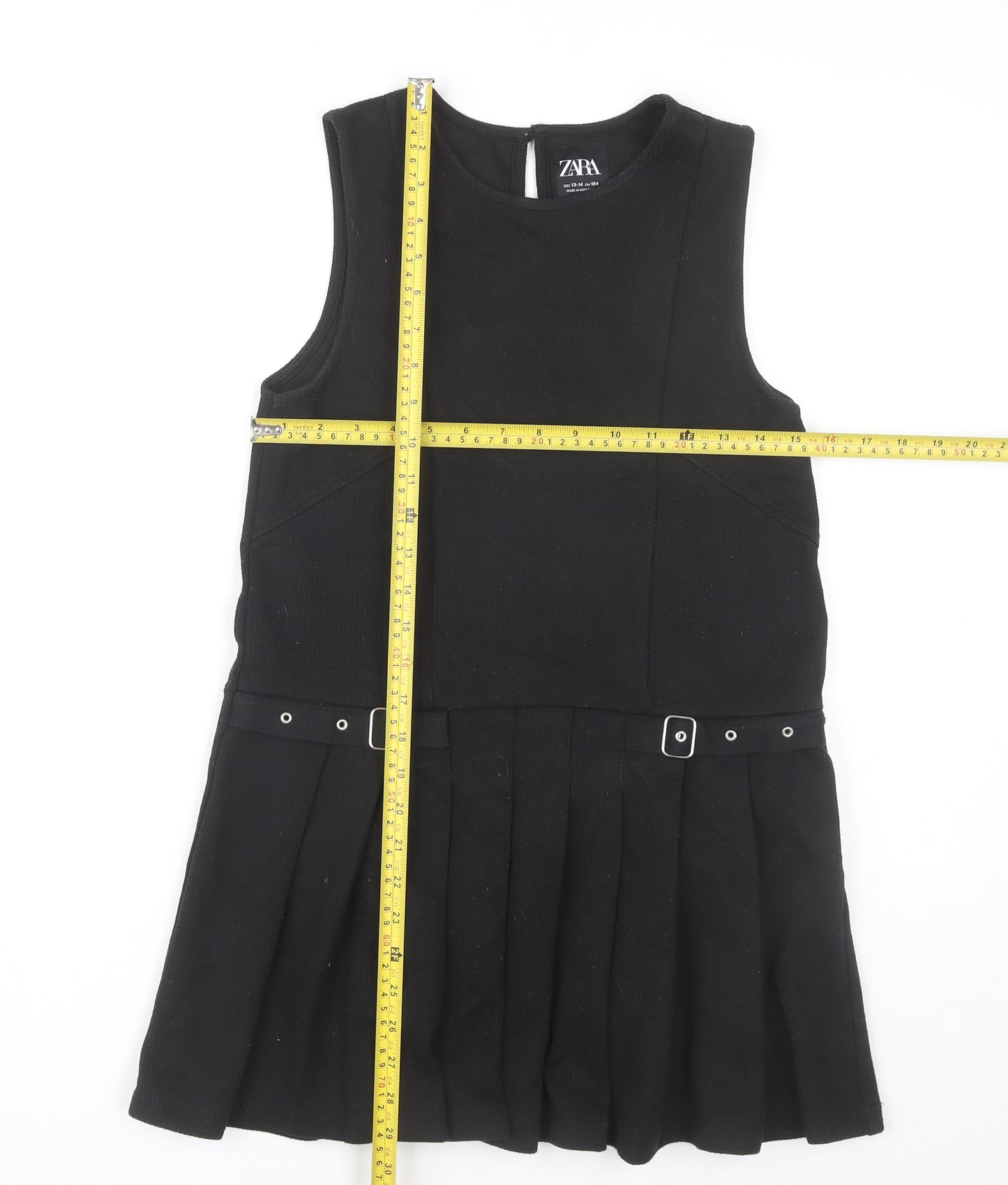 Zara Girls Black Pinafore Dress 13-14 Years Pleated Buckle School Style