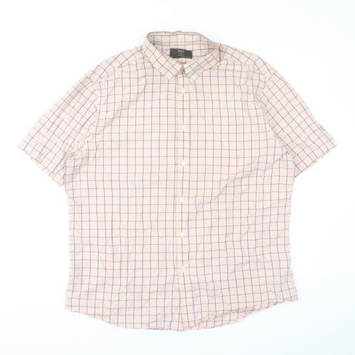 Marks and Spencer Mens Beige Check XL 44-46" Short Sleeve Cotton Shirt