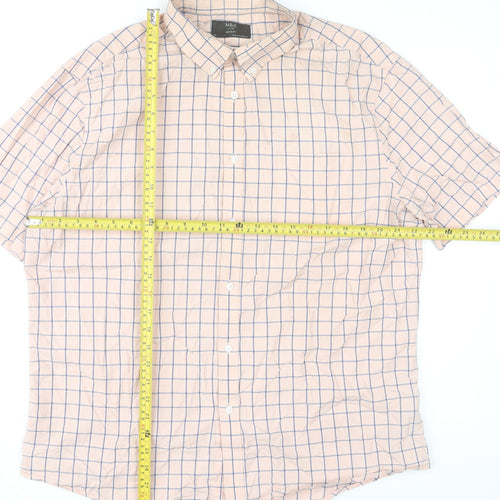 Marks and Spencer Mens Beige Check XL 44-46" Short Sleeve Cotton Shirt