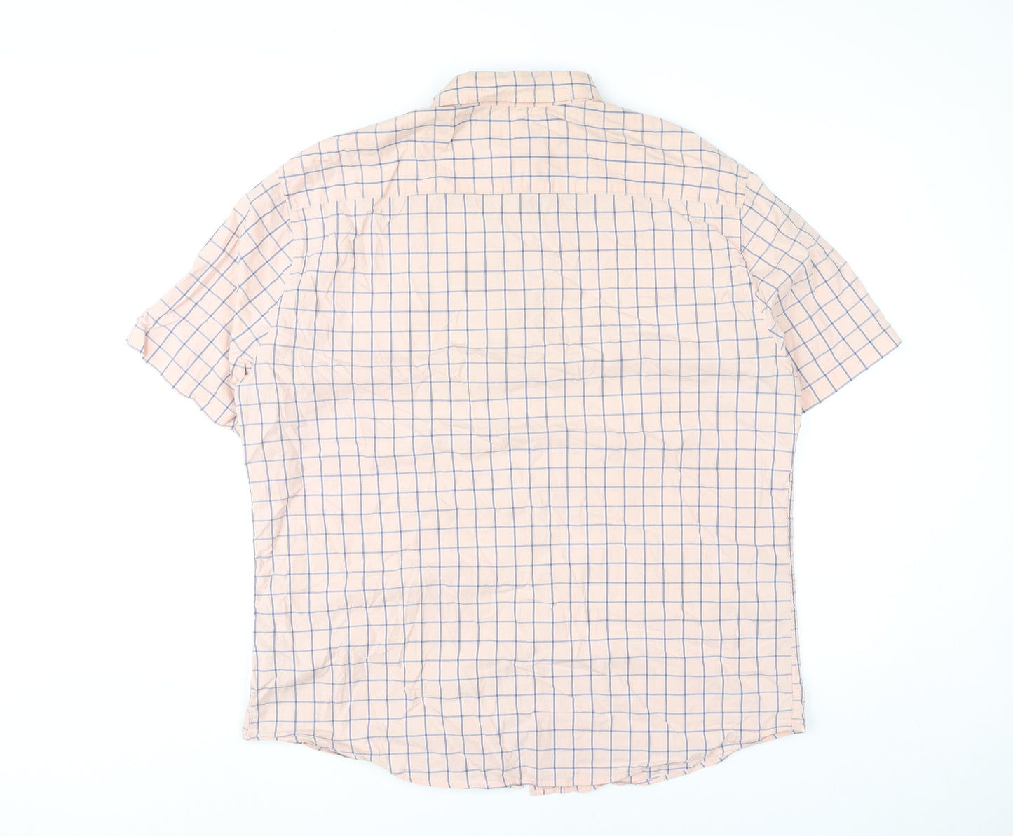 Marks and Spencer Mens Beige Check XL 44-46" Short Sleeve Cotton Shirt