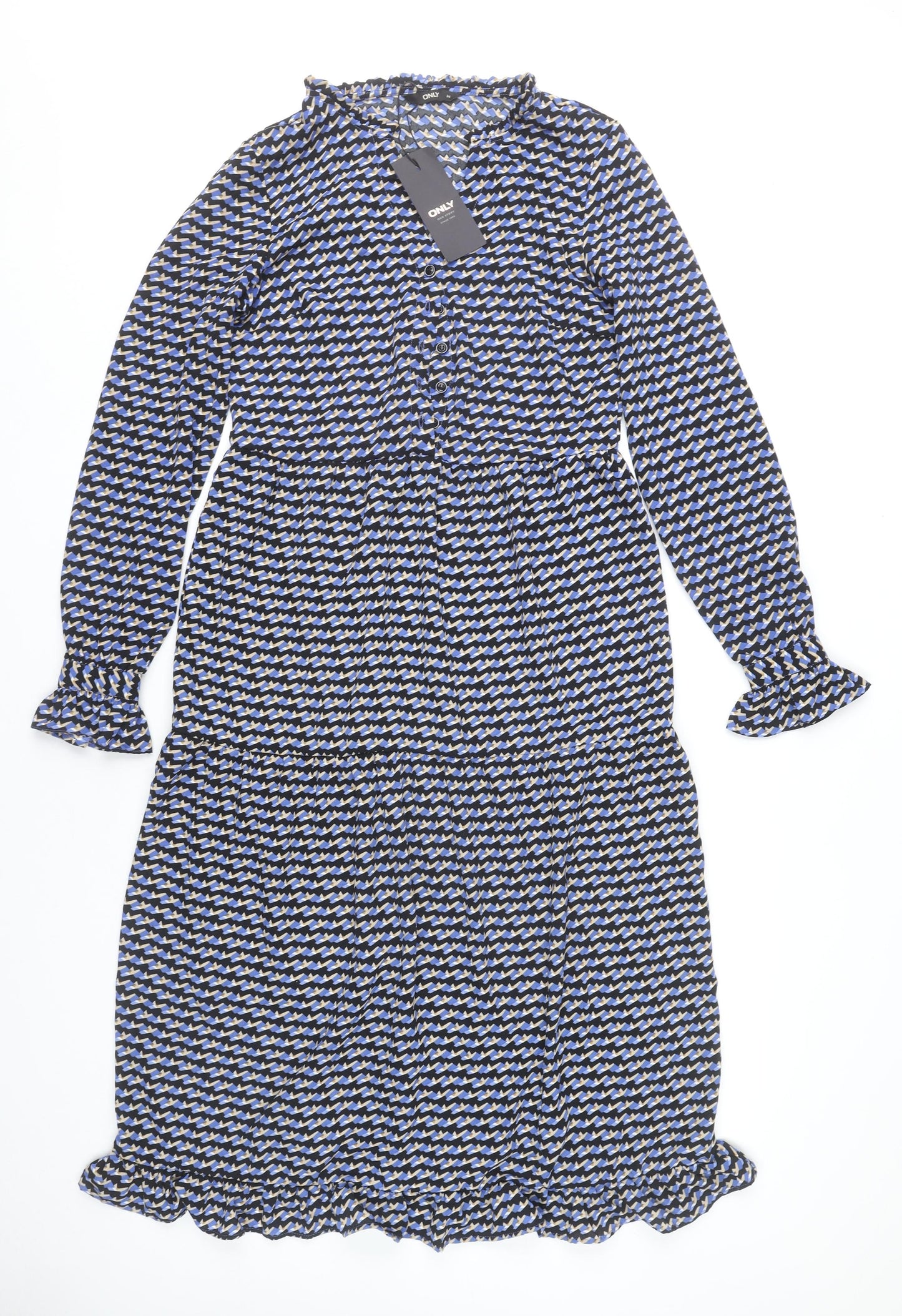 ONLY Women’s Multicoloured Geometric Midi Dress 3XL A-Line Long Sleeve