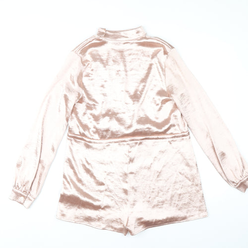 Missguided Women Pink Velvet Playsuit Size 6 Long Sleeve V-Neck