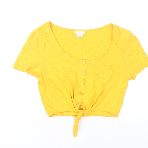Cooperative Womens Yellow Cropped T-Shirt S Casual Scoop Neck