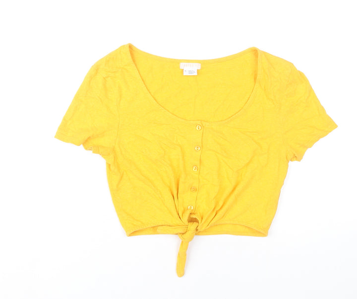 Cooperative Womens Yellow Cropped T-Shirt S Casual Scoop Neck