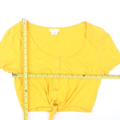 Cooperative Womens Yellow Cropped T-Shirt S Casual Scoop Neck