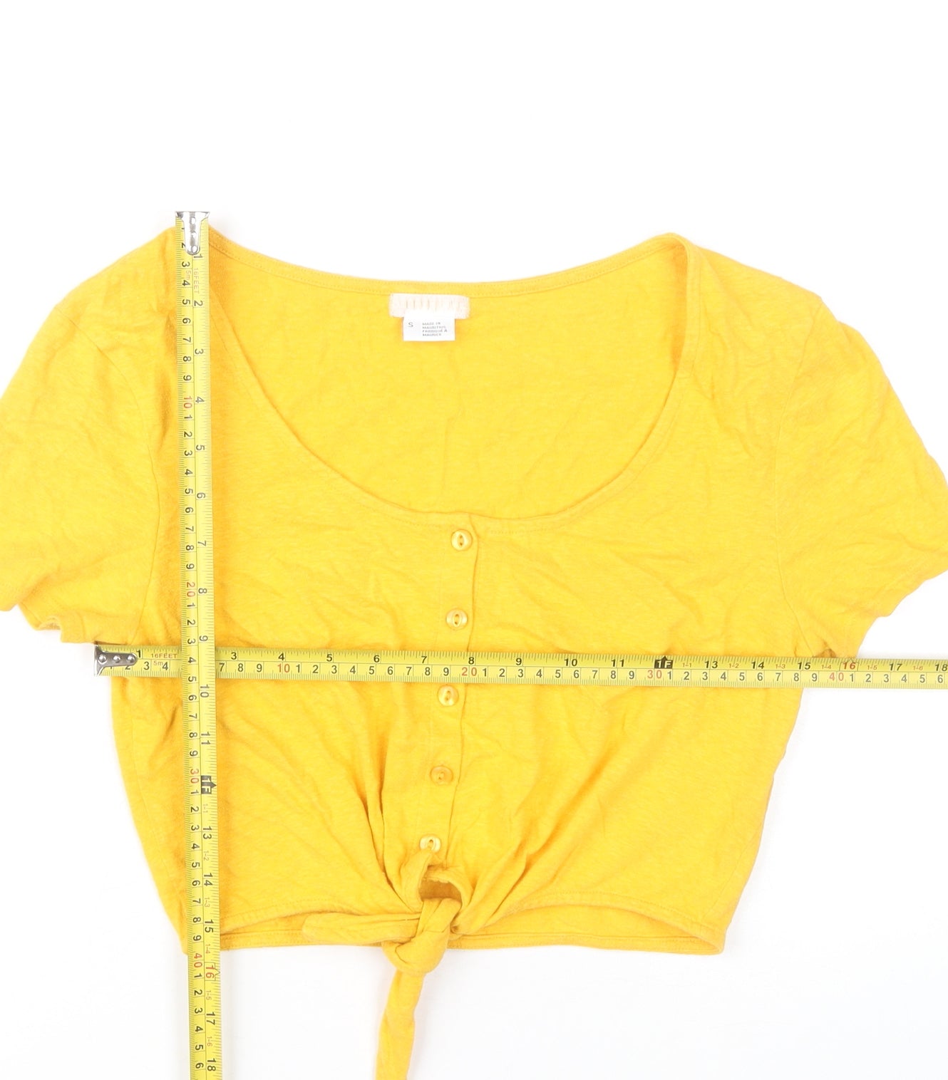 Cooperative Womens Yellow Cropped T-Shirt S Casual Scoop Neck
