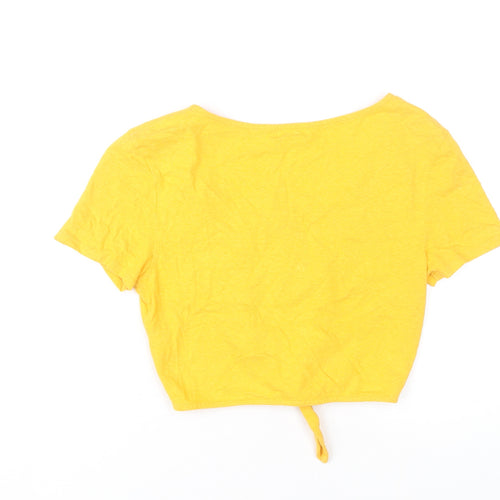 Cooperative Womens Yellow Cropped T-Shirt S Casual Scoop Neck