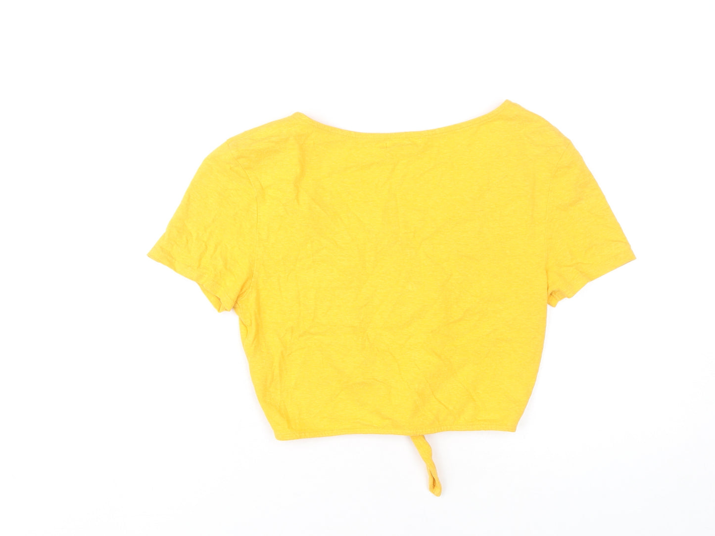 Cooperative Womens Yellow Cropped T-Shirt S Casual Scoop Neck