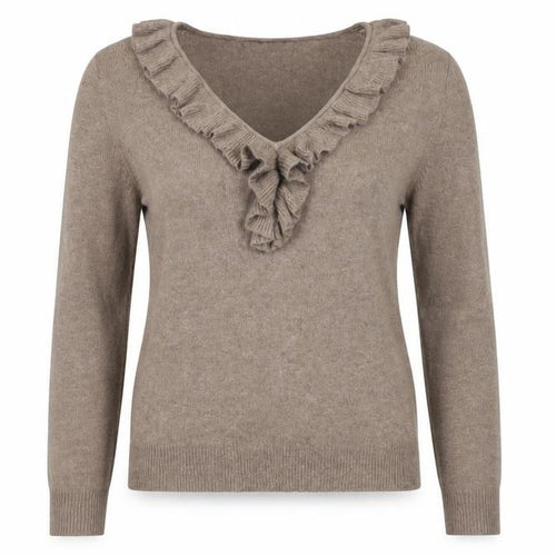 Zara Women’s Brown Angora Blend V-Neck Ruffle Jumper Size 8