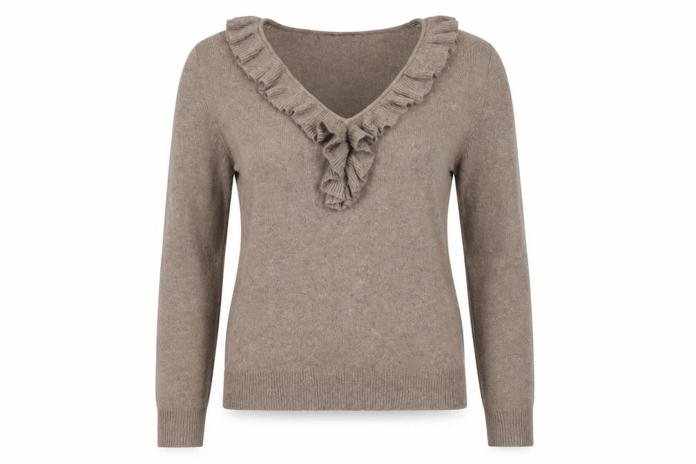 Zara Women’s Brown Angora Blend V-Neck Ruffle Jumper Size 8