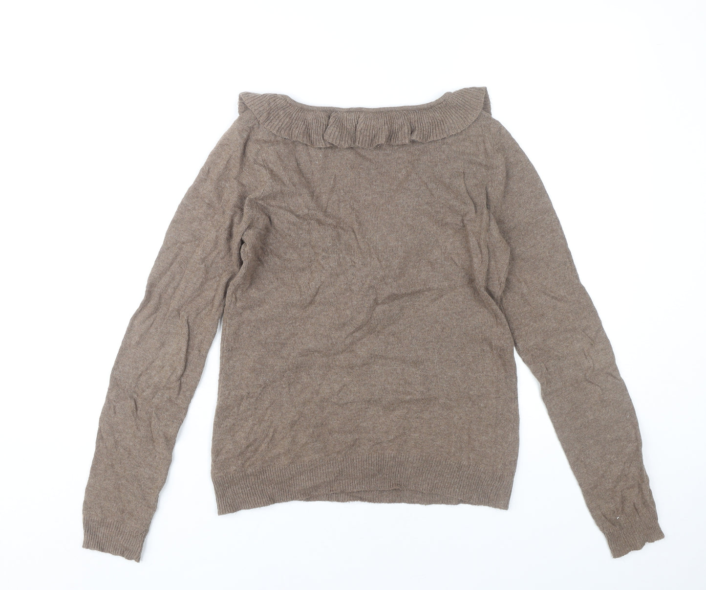 Zara Women’s Brown Angora Blend V-Neck Ruffle Jumper Size 8