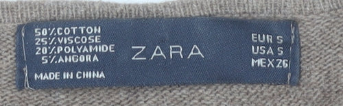 Zara Women’s Brown Angora Blend V-Neck Ruffle Jumper Size 8