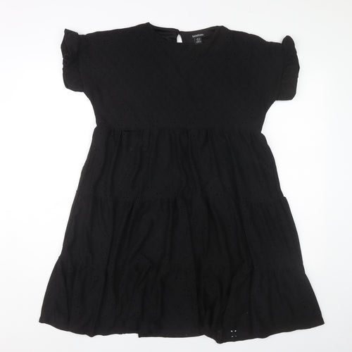 Boohoo Womens Black A-Line Puff Sleeve Knee Length Dress Size 14