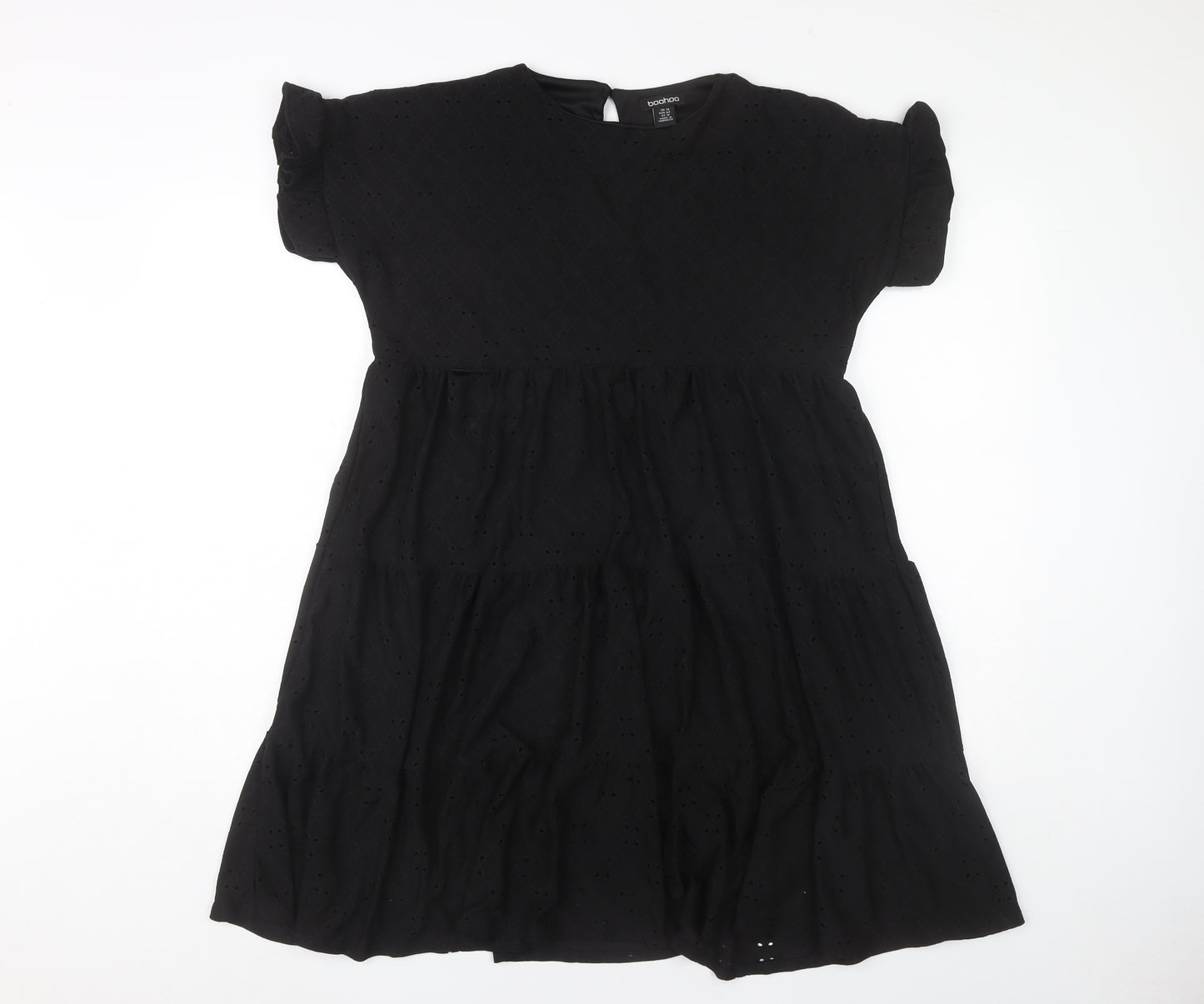 Boohoo Womens Black A-Line Puff Sleeve Knee Length Dress Size 14