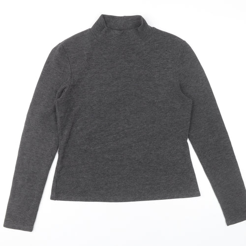 Oasis Womens Grey Mock Neck Long Sleeve Knit Top Size M