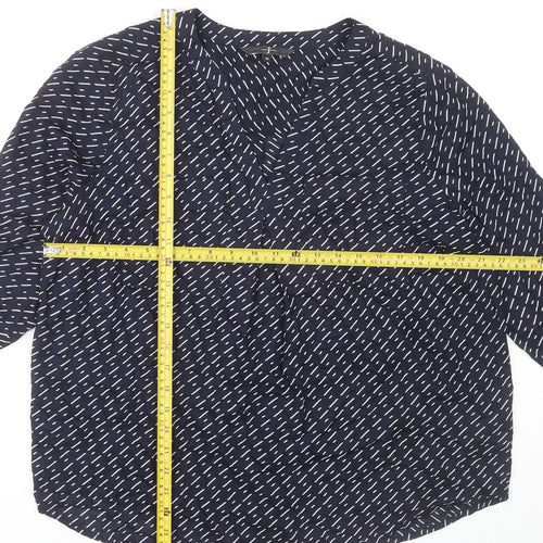 Jasper Conran Womens Blue Geometric Blouse Size 16 V-Neck 3/4 Sleeve