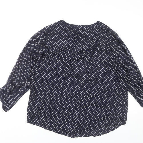 Jasper Conran Womens Blue Geometric Blouse Size 16 V-Neck 3/4 Sleeve
