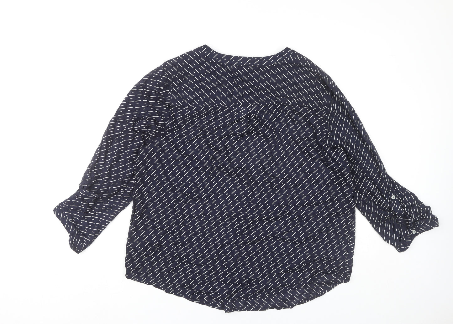 Jasper Conran Womens Blue Geometric Blouse Size 16 V-Neck 3/4 Sleeve