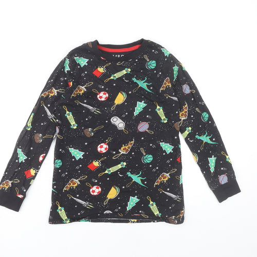 Marks and Spencer Boys Black 9-10 Years Long Sleeve Pyjama Top Dinosaur Food Print