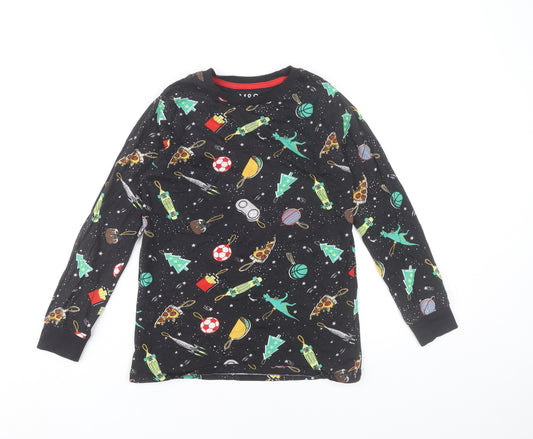 Marks and Spencer Boys Black 9-10 Years Long Sleeve Pyjama Top Dinosaur Food Print