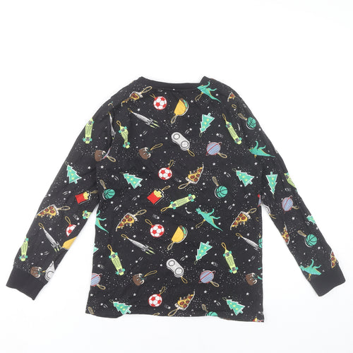 Marks and Spencer Boys Black 9-10 Years Long Sleeve Pyjama Top Dinosaur Food Print