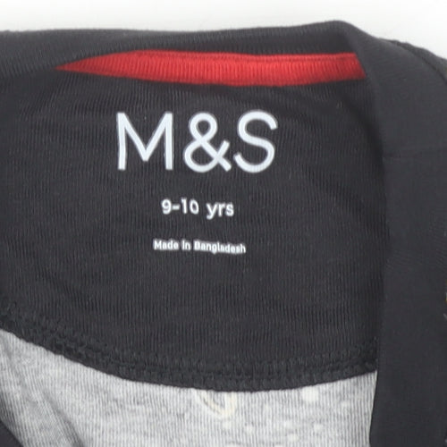 Marks and Spencer Boys Black 9-10 Years Long Sleeve Pyjama Top Dinosaur Food Print