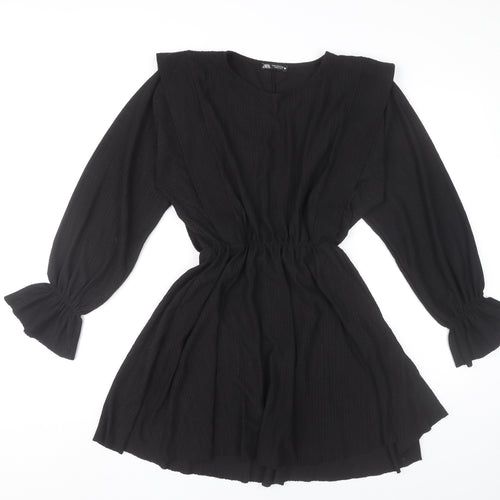 Zara Women Black Mini A-Line Dress Size M Long Sleeve