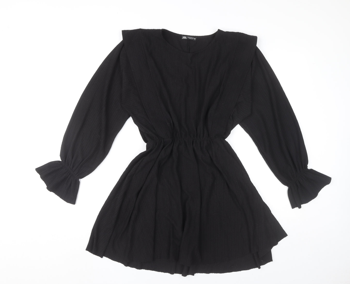 Zara Women Black Mini A-Line Dress Size M Long Sleeve