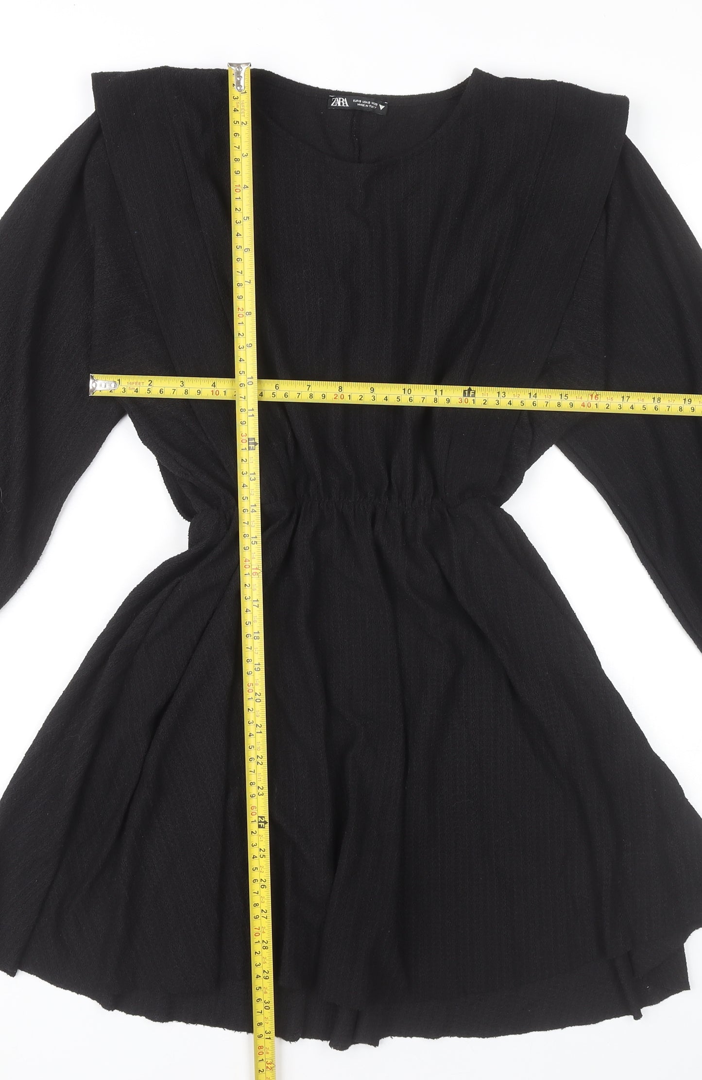Zara Women Black Mini A-Line Dress Size M Long Sleeve