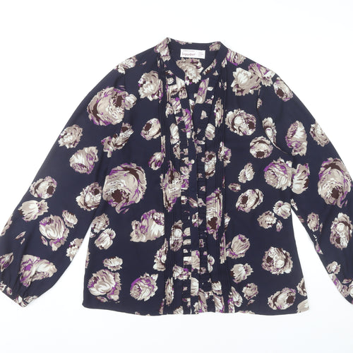Dunnes Stores Women’s Blue Floral Blouse UK12 Long Sleeve Tunic Top