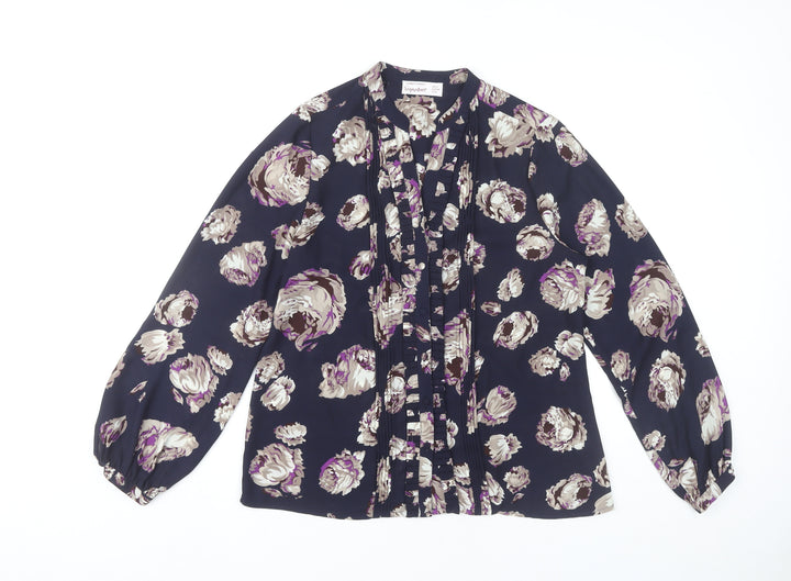 Dunnes Stores Women’s Blue Floral Blouse UK12 Long Sleeve Tunic Top