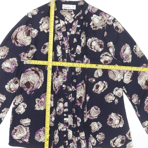 Dunnes Stores Women’s Blue Floral Blouse UK12 Long Sleeve Tunic Top
