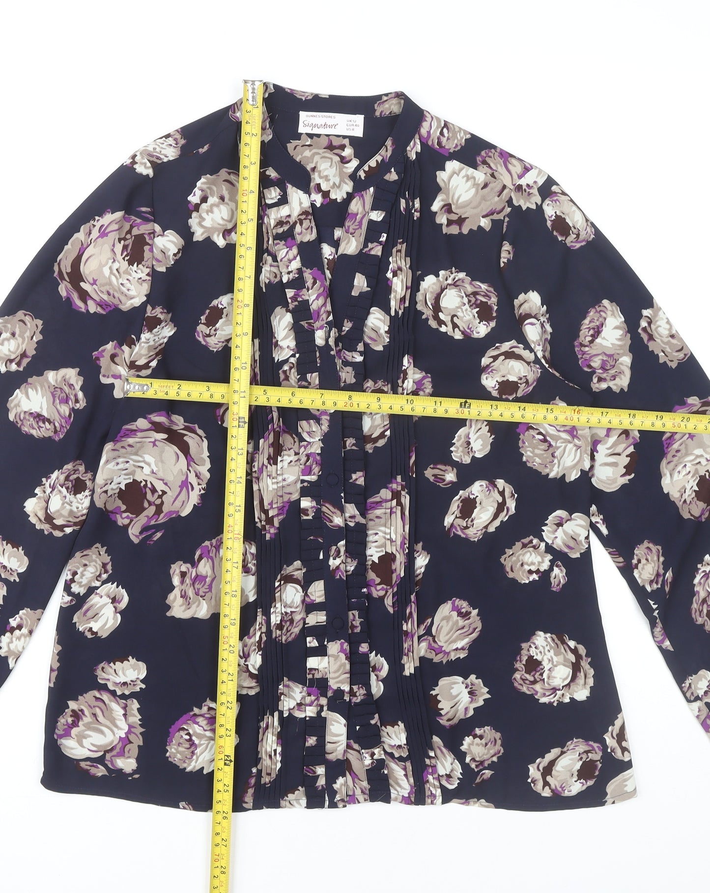 Dunnes Stores Women’s Blue Floral Blouse UK12 Long Sleeve Tunic Top