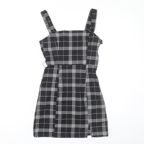 H&M Divided Women's Black Check Pinafore Dress Size 4 Sleeveless