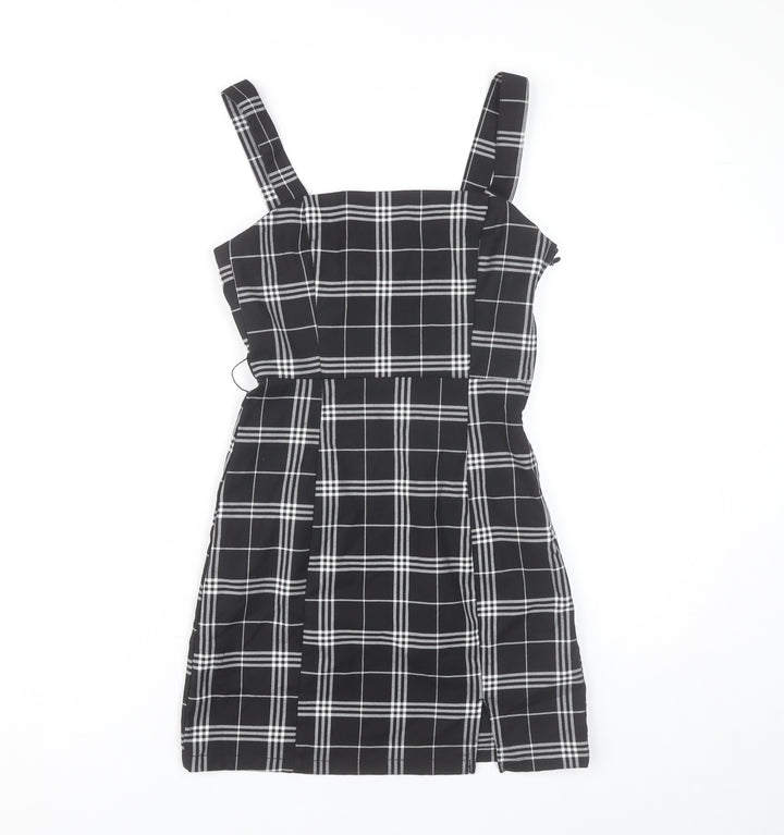 H&M Divided Women's Black Check Pinafore Dress Size 4 Sleeveless