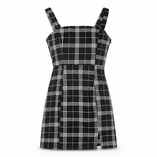 H&M Divided Women's Black Check Pinafore Dress Size 4 Sleeveless